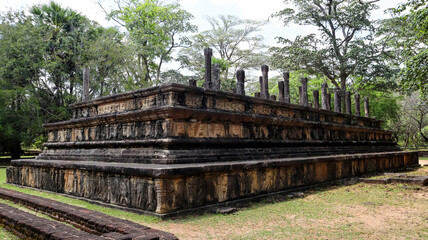 Fototapeta na wymiar View of 12th Century Council Chamber, it was in use during Reign of King Maha Parapakramabahu, Polonnaruwa Ancient City, Polonnaruwa, Sri Lanka.