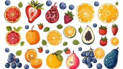 Set fresh fruits on light background. AI generate illustration