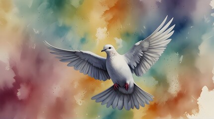 Obraz premium Dove of peace on watercolor background.generative.ai