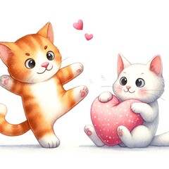 Fototapeta premium Two cute cats are celebrating Valentine's Day