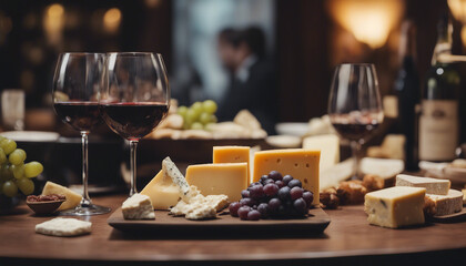 wine and cheese table at luxury restaurant

