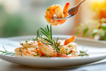 tasty and healthy shrimps on a plate with rosemary, crabs, prawns, delicious, closeup