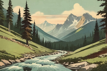 Vector illustration of a mountain landscape.