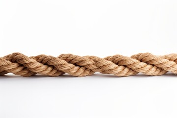 A rope is shown in a close up. The rope is brown and is twisted. The rope is not tied to anything