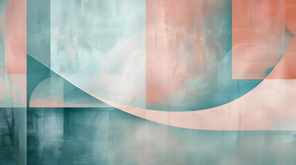 Abstract wallpaper with soft lines and geometric shapes in a soothing blend of teal and peach