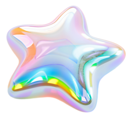 Colorful, richly colored star shapes, 3D style, acid style, transparent background