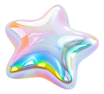 Colorful, richly colored star shapes, 3D style, acid style, transparent background