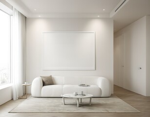 Minimalist Bedroom with Blank Frame Mockup, Modern Interior Design, Living room wall poster mockup