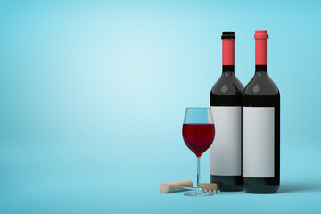 Red and white wine arrangement with blue background
