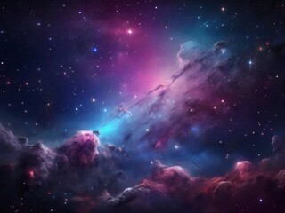 Naklejka premium Cosmos background with realistic stardust, nebula, moon and shining stars. Colorful galaxy backdrop. Space vector illustration. Starry night, infinite universe, milky way bacground illustration