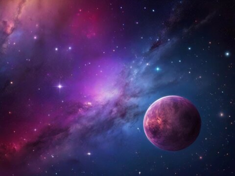 Cosmos background with realistic stardust, nebula, moon and shining stars. Colorful galaxy backdrop. Space vector illustration. Starry night, infinite universe, milky way bacground illustration - Powered by Adobe