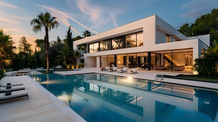 Obraz premium pool, hotel, swimming, water, resort, luxury, holiday, vacation, palm, summer, house