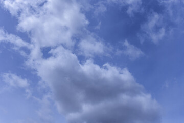 A landscape of blue sky with white clouds. Vector fluffy texture background