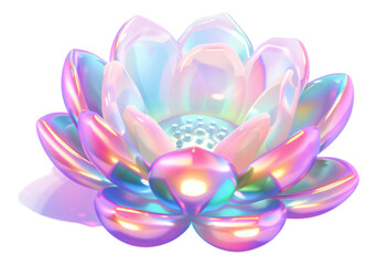 A colorful, acidic style 3D model of a lotus flower, transparent background.