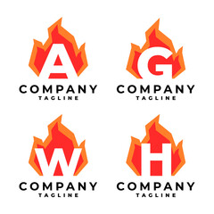 four letter logo with fire on the back. flame logo vector template.