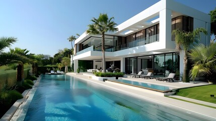Fototapeta premium pool, hotel, swimming, water, resort, luxury, holiday, vacation, palm, summer, house