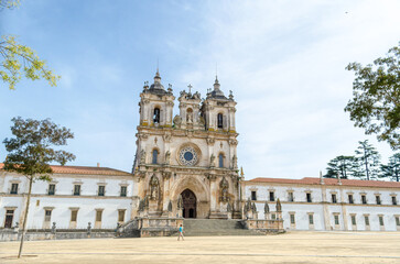 Facade of the Santa Maria Monastery, in Alcobaca. Unesco World Heritage. Portugal.