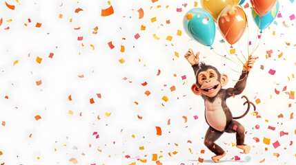 Obraz na płótnie Canvas Orangutan celebrating with balloons