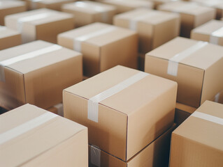 Logistics Warehouse: Stacked Cardboard Boxes