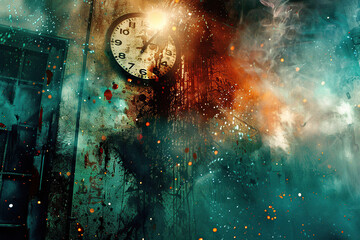 Obraz premium Time Concept, Antique Clock Wallpaper, Dirty Grunge Texture Illustration