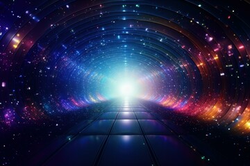 Mysterious Space neon tunnel. Space motion bright speed flash. Generate Ai