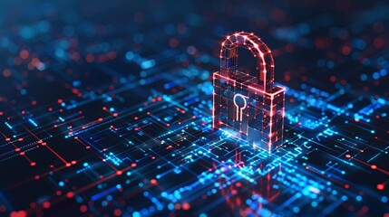 Cyber security concept, Padlock on digital background, copy space.