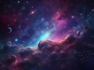 Cosmos background with realistic stardust, nebula, moon and shining stars. Colorful galaxy...