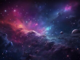 Fototapeta premium Cosmos background with realistic stardust, nebula, moon and shining stars. Colorful galaxy backdrop. Space vector illustration. Starry night, infinite universe, milky way bacground illustration