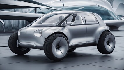 Obraz premium modern 3d render car model, simplified shapes, big wheels, new generation car