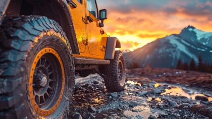 A frustrated driver examines a flat tire on the roadside, expressing frustration and inconvenience. Concept of car trouble and unexpected setbacks