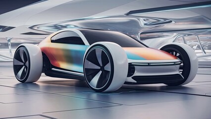 modern 3d render car model, simplified shapes, big wheels, new generation car