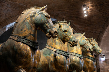 Statues of Horses of Saint Mark inside St Mark's Basilica in Venice, Italy