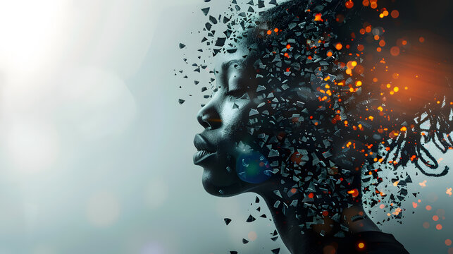 powerful visual metaphor of social media addiction, with a young woman's head bursting open from the pressure of excessive information.information illustrated by a young woman's brain exploding .