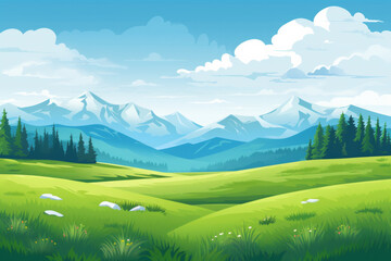 Peaceful natural scenery and snow mountain background illustration