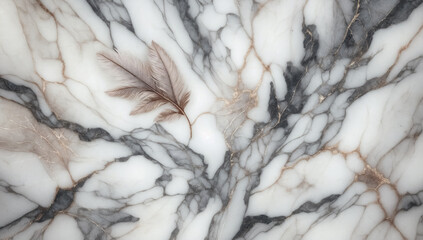 An elegant image of a fine feather, on a luxurious marble background with natural patterns