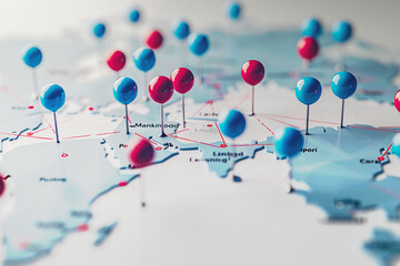 Abstract 3D world map pinned connections.