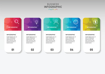 Business Infographic Concept with 5 successive steps.  Infographic design layout