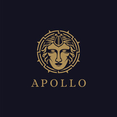 Sun and Head of Apollo God logo icon illustration vector on dark background © DOMHOUZE
