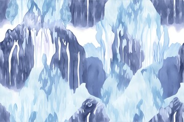Waterfall pattern painted with watercolors of blue seamless design.