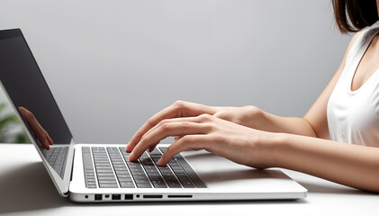 Fototapeta premium person typing on laptop