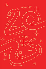 Happy chinese new year 2025 line art design. 2025 numbers formed by a snake.