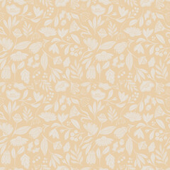 Obraz premium Delightful seamless featuring abstract wildflowers in a soft, beige palette. Embracing rural charm and simplicity, this design captures the essence of springs blooming beauty.