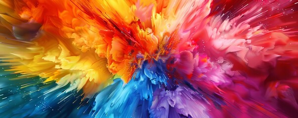 An educational nursery poster featuring an abstract representation of a colorful explosion, teaching about colors and shapes