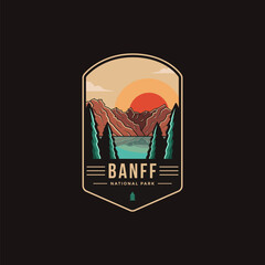 Emblem patch logo illustration of Banff National park on dark background