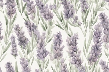Watercolor lavender, with strokes of purple and green, seamless floral pattern.