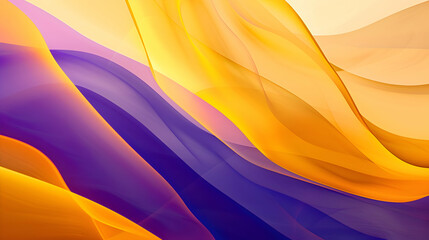 Obraz premium Dynamic abstract wallpaper with soft geometric shapes and flowing lines in vibrant shades of sunshine yellow and deep purple