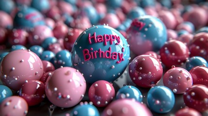 Joyful Celebration: Colorful Balls Bearing Happy Birthday Message. Generative AI