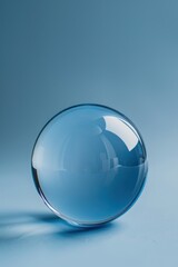 A close-up of a large, crystal-clear glass orb with a soft blue hue, resting on a smooth surface - AI Generated Digital Art