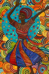 Obraz premium African Young Woman Dancing in Vibrant Colorful Oil Painting