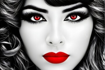 Fototapeta premium monochromatic close up fashion portrait with vibrant lips and eyes